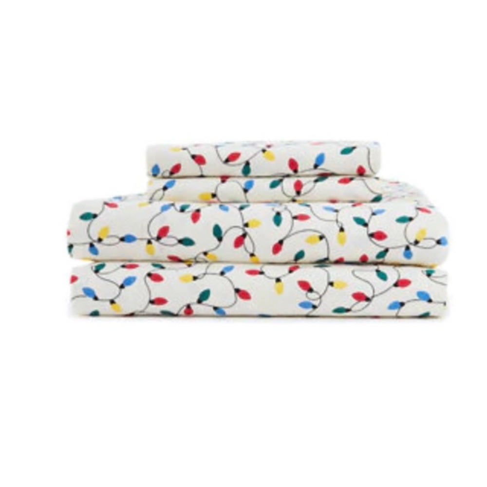 🎄 🆕 Christmas Lights, Flannel Sheet Set, Queen